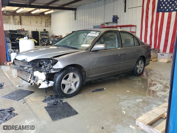 2005 Honda Civic Sdn EX with VIN 2HGES267X5H573167, listed as a Copart auction lot 51831345 with 176,526 mi miles and Salvage Title. Bid and sale history available at carsss.com. Image 1.