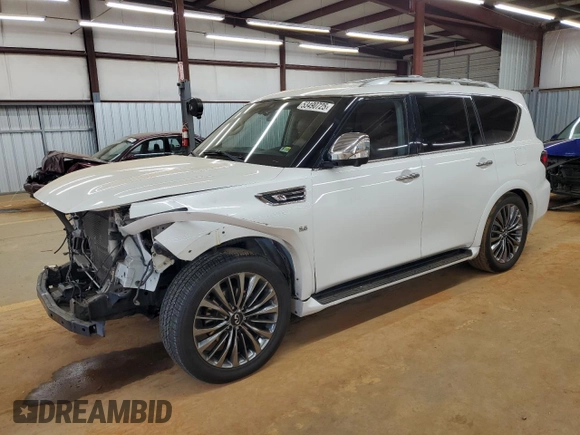 2019 Infiniti QX80 Luxe with VIN JN8AZ2NC0K9460111, listed as a Copart auction lot 53490725 with 148,061 mi miles and Salvage Title. Bid and sale history available at DreamBid. Image 1.
