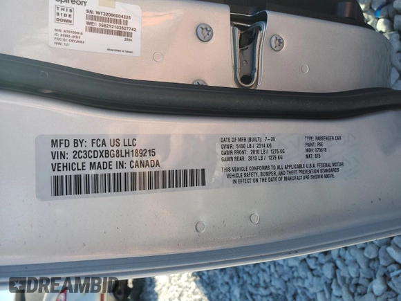 2020 Dodge Charger SXT with VIN 2C3CDXBG8LH189215, listed as a Copart auction lot 73760474 with 32,956 mi miles and Salvage Title. Bid and sale history available at carsss.com. Image 12.