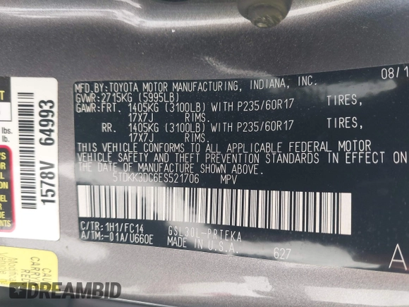 2014 Toyota Sienna LE AAS with VIN 5TDKK3DC6ES521706, listed as a IAAI auction lot 41999188 with 104,867 mi miles. Bid and sale history available at carsss.com. Image 9.