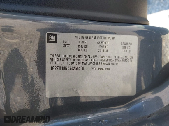 2007 Pontiac G6 GT с VIN 1G2ZH18N474256400, выставлен на аукционе IAAI как лот 42601190 с пробегом 200 664 миль миль и . История ставок и продаж доступна на DreamBid. Изображение 9.