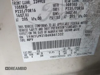 2004 Ford Escape XLT с VIN 1FMYU93184KB61332, выставлен на аукционе IAAI как лот 42024633 с пробегом 252 972 миль миль и . История ставок и продаж доступна на DreamBid. Изображение 9.