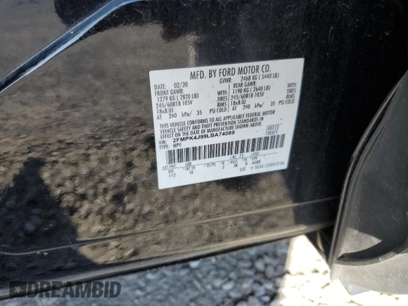2020 Ford Edge SEL with VIN 2FMPK4J99LBA74089, listed as a Copart auction lot 47348105 with 81,855 mi miles and Salvage Title. Bid and sale history available at carsss.com. Image 14.