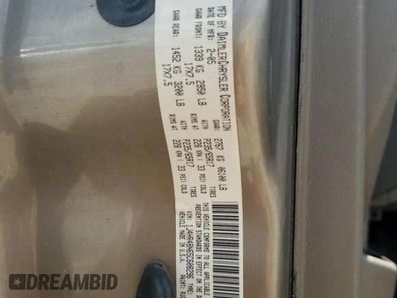 2005 Jeep Grand Cherokee Laredo with VIN 1J4HR48N65C608296, listed as a Copart auction lot 58862875 with 168,421 mi miles and Salvage title. Bid and sale history available at DreamBid. Image 14.