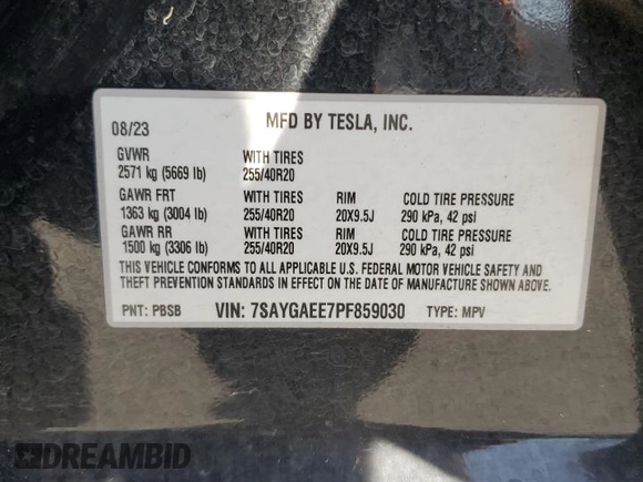 2023 Tesla Model Y Long Range z VIN 7SAYGAEE7PF859030, wystawiony jako Copart lot #58965185 z przebiegiem 18 421 mil mil oraz Czysty tytuł • Clean title. Historia ofert i sprzedaży dostępna na DreamBid. Obrazek 12.