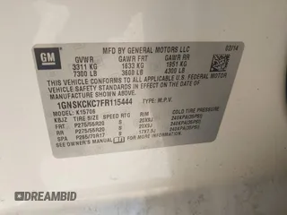 2015 Chevrolet Tahoe LTZ z VIN 1GNSKCKC7FR115444, wystawiony jako IAAI lot #42113903 z przebiegiem 162 383 mil mil oraz . Historia ofert i sprzedaży dostępna na DreamBid. Obrazek 9.