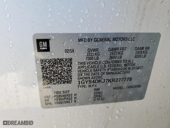 2019 Cadillac Escalade Platinum with VIN 1GYS4DKJ7KR277778, listed as a Copart auction lot 80351154 with 64,325 mi miles and Salvage Title. Bid and sale history available at carsss.com. Image 13.