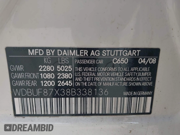 2008 Mercedes-Benz E 350 Luxury with VIN WDBUF87X38B338136, listed as a IAAI auction lot 42621867 with 85,174 mi miles and . Bid and sale history available at DreamBid. Image 9.