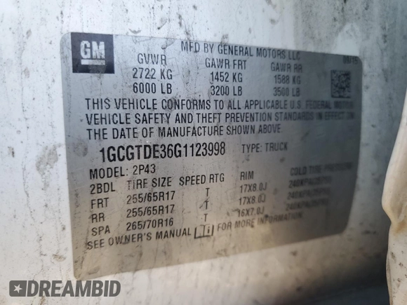 2016 Chevrolet Colorado 4WD Z71 z VIN 1GCGTDE36G1123998, wystawiony jako Copart lot #43847215 z przebiegiem 163 847 mil mil oraz Szkoda całkowita • Salvage title. Historia ofert i sprzedaży dostępna na DreamBid. Obrazek 12.