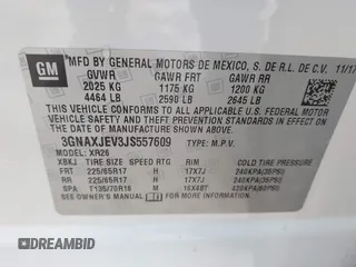 2018 Chevrolet Equinox LT with VIN 3GNAXJEV3JS557609, listed as a IAAI auction lot 42176979 with 112,125 mi miles and . Bid and sale history available at DreamBid. Image 9.