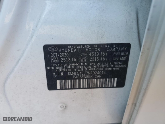 2021 Hyundai Sonata Hybrid Limited with VIN KMHL54JJ7MA024014, listed as a Copart auction lot 44560805 with 44,927 mi miles and Salvage Title. Bid and sale history available at carsss.com. Image 13.