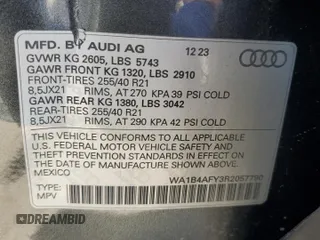 2024 Audi SQ5 Premium Plus с VIN WA1B4AFY3R2057790, выставлен на аукционе Copart как лот 55199525 с пробегом 16 391 миль миль и Списание • Salvage title. История ставок и продаж доступна на DreamBid. Изображение 13.