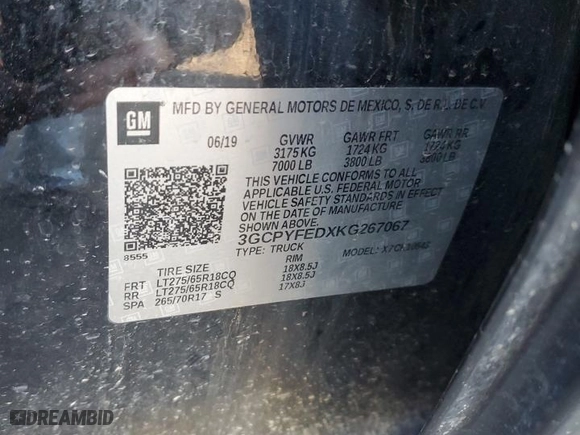 2019 Chevrolet Silverado 1500 LT Trail Boss with VIN 3GCPYFEDXKG267067, listed as a Copart auction lot 88442125 with 69,187 mi miles and Salvage Title. Bid and sale history available at carsss.com. Image 14.