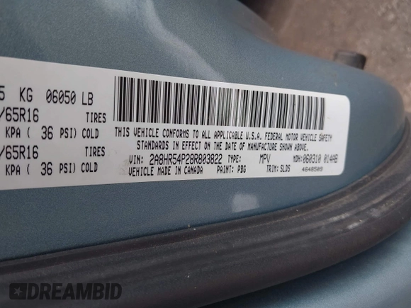 2008 Chrysler Town & Country Touring with VIN 2A8HR54P28R803822, listed as a IAAI auction lot 42459330 with 169,661 mi miles and . Bid and sale history available at DreamBid. Image 9.
