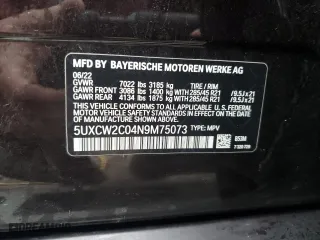 2022 BMW X7 xDrive40i with VIN 5UXCW2C04N9M75073, listed as a Copart auction lot 46825545 with 59,671 mi miles and Non Repairable. Bid and sale history available at carsss.com. Image 13.