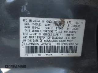 2012 Honda Fit с VIN JHMGE8H31CC020966, выставлен на аукционе IAAI как лот 41279043 с пробегом 355 587 миль миль и . История ставок и продаж доступна на DreamBid. Изображение 9.