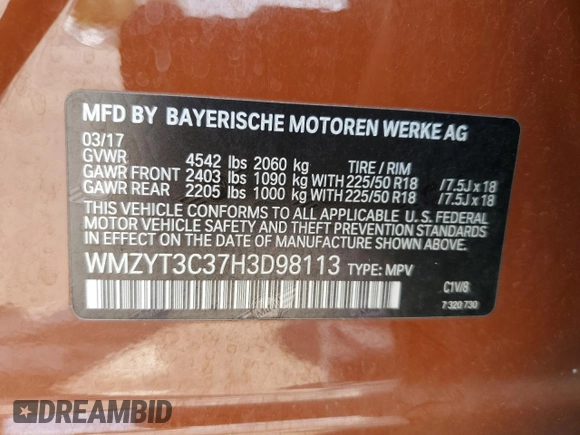 2017 MINI Countryman Cooper S с VIN WMZYT3C37H3D98113, выставлен на аукционе Copart как лот 59313905 с пробегом 124 160 миль миль и Списание • Salvage title. История ставок и продаж доступна на DreamBid. Изображение 12.