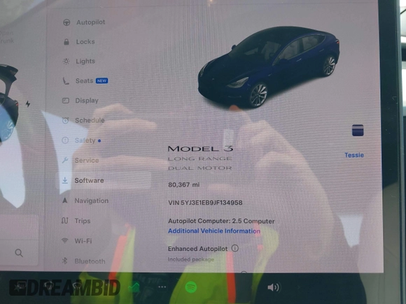 2018 Tesla Model 3 Long Range Battery with VIN 5YJ3E1EB9JF134958, listed as a IAAI auction lot 41980958 with 80,367 mi miles and . Bid and sale history available at DreamBid. Image 17.