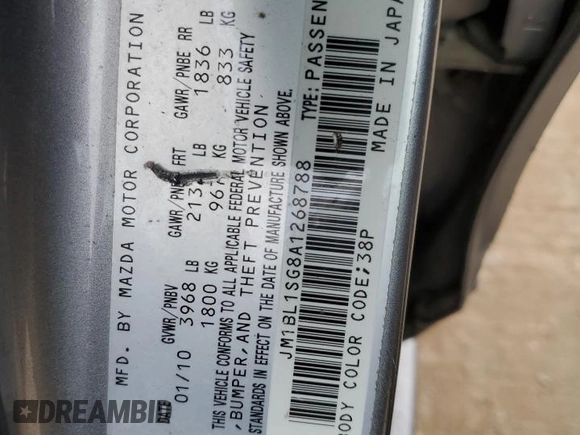 2010 Mazda 3 i Touring with VIN JM1BL1SG8A1268788, listed as a Copart auction lot 50694945 with 150,741 mi miles and Salvage Title. Bid and sale history available at DreamBid. Image 12.