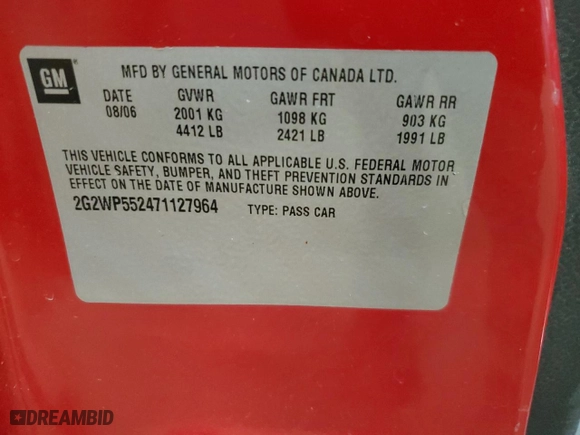 2007 Pontiac Grand Prix with VIN 2G2WP552471127964, listed as a Copart auction lot 46868975 with 231,421 mi miles and Salvage Title. Bid and sale history available at carsss.com. Image 12.