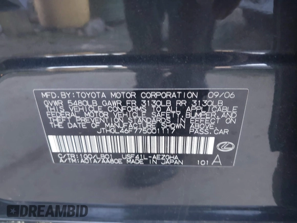 2007 Lexus LS 460 L z VIN JTHGL46F775001117, wystawiony jako IAAI lot #42479588 z przebiegiem 217 842 mil mil oraz . Historia ofert i sprzedaży dostępna na DreamBid. Obrazek 9.