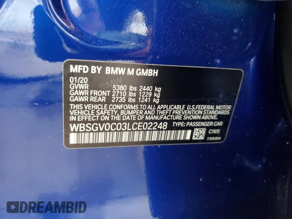 2020 BMW M8 Competition z VIN WBSGV0C03LCE02248, wystawiony jako Copart lot #73882314 z przebiegiem 22 844 mil mil oraz Nie do naprawy • Non repairable. Historia ofert i sprzedaży dostępna na DreamBid. Obrazek 13.