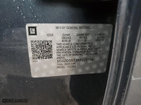 2019 Chevrolet Malibu LT with VIN 1G1ZD5ST1KF172756, listed as a Copart auction lot 47807095 with 97,720 mi miles and Salvage Title. Bid and sale history available at carsss.com. Image 12.