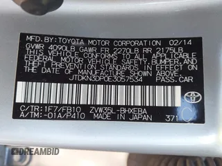 2014 Toyota Prius with VIN JTDKN3DP0E3057534, listed as a IAAI auction lot 42311962 with 109,737 mi miles and . Bid and sale history available at DreamBid. Image 9.