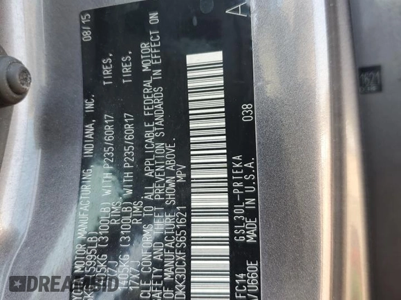 2015 Toyota Sienna LE AAS with VIN 5TDKK3DCXFS651621, listed as a Copart auction lot 66263885 with 150,578 mi miles and Salvage title. Bid and sale history available at DreamBid. Image 13.