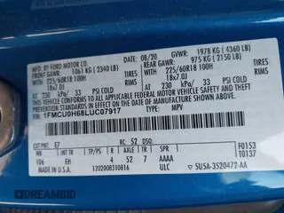 2020 Ford Escape SEL with VIN 1FMCU0H68LUC07917, listed as a IAAI auction lot 42448554 with Not provided miles and . Bid and sale history available at DreamBid. Image 9.