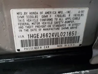 1997 Honda Civic DX with VIN 1HGEJ6624VL021651, listed as a Copart auction lot 86190384 with 135,159 mi miles and Salvage Title. Bid and sale history available at carsss.com. Image 12.
