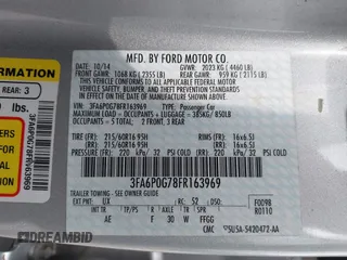 2015 Ford Fusion S with VIN 3FA6P0G78FR163969, listed as a IAAI auction lot 41932087 with 66,608 mi miles. Bid and sale history available at carsss.com. Image 9.