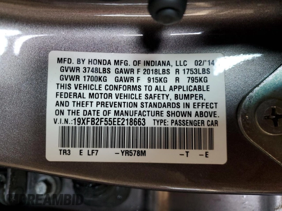 2014 Honda Civic Sedan LX with VIN 19XFB2F55EE218663, listed as a Copart auction lot 54677245 with 131,723 mi miles and Salvage Title. Bid and sale history available at carsss.com. Image 12.