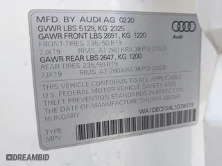2020 Audi Q3 S line Premium with VIN WA1DECF34L1078019, listed as a IAAI auction lot 41928005 with 62,303 mi miles. Bid and sale history available at carsss.com. Image 9.