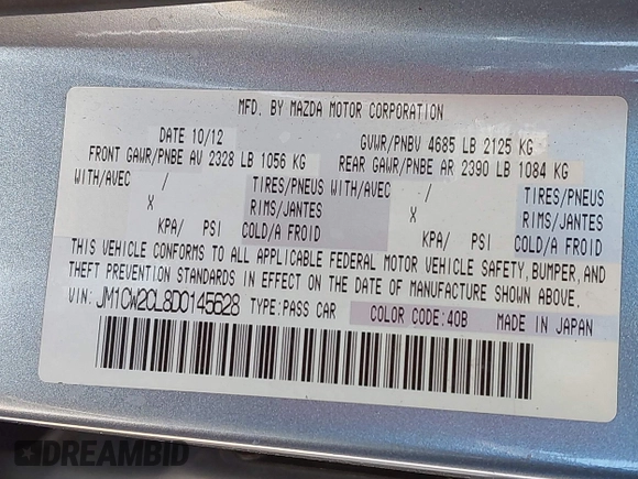2013 Mazda 5 Touring with VIN JM1CW2CL8D0145628, listed as a IAAI auction lot 42148184 with 137,150 mi miles and . Bid and sale history available at DreamBid. Image 9.