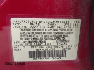 2012 Nissan Sentra SR with VIN 3N1AB6AP6CL760621, listed as a IAAI auction lot 42505921 with 150,941 mi miles and . Bid and sale history available at DreamBid. Image 9.