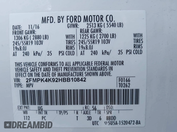 2017 Ford Edge Titanium z VIN 2FMPK4K92HBB10842, wystawiony jako IAAI lot #41307667 z przebiegiem 109 385 mil mil oraz . Historia ofert i sprzedaży dostępna na DreamBid. Obrazek 9.