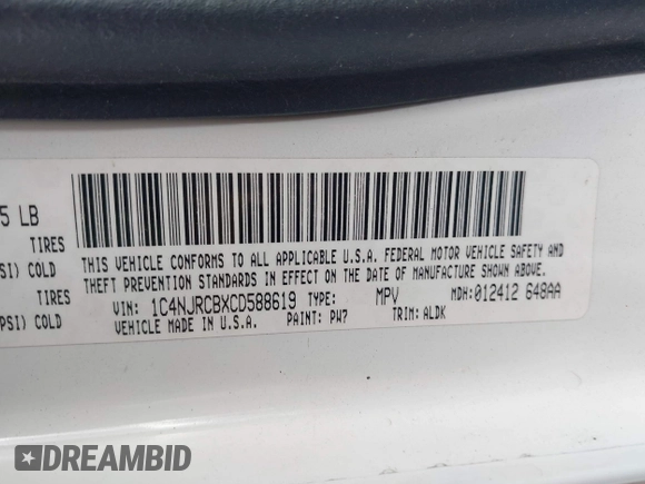 2012 Jeep Patriot Limited with VIN 1C4NJRCBXCD588619, listed as a IAAI auction lot 42258542 with 162,604 mi miles and . Bid and sale history available at DreamBid. Image 9.