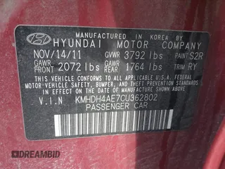 2012 Hyundai Elantra Limited with VIN KMHDH4AE7CU362802, listed as a IAAI auction lot 41586925 with 181,240 mi miles. Bid and sale history available at carsss.com. Image 9.