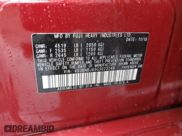 2016 Subaru Legacy Limited with VIN 4S3BNBJ60G3023246, listed as a Copart auction lot 55884365 with 145,162 mi miles and Salvage title. Bid and sale history available at DreamBid. Image 12.