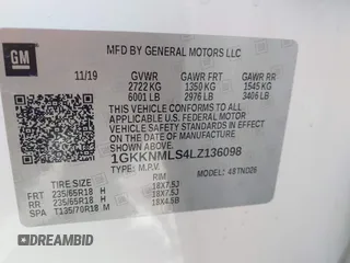 2020 GMC Acadia SLT with VIN 1GKKNMLS4LZ136098, listed as a IAAI auction lot 41618272 with 100,486 mi miles and . Bid and sale history available at DreamBid. Image 9.
