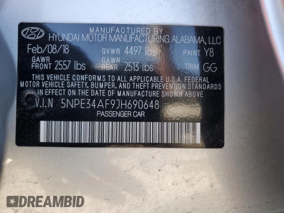 2018 Hyundai Sonata Sport with VIN 5NPE34AF9JH690648, listed as a Copart auction lot 53045425 with 68,842 mi miles and Salvage Title. Bid and sale history available at carsss.com. Image 13.