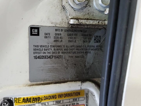 2012 Buick LaCrosse Premium 1 with VIN 1G4GD5E34CF164271, listed as a Copart auction lot 60976795 with 98,147 mi miles and Salvage title. Bid and sale history available at DreamBid. Image 12.