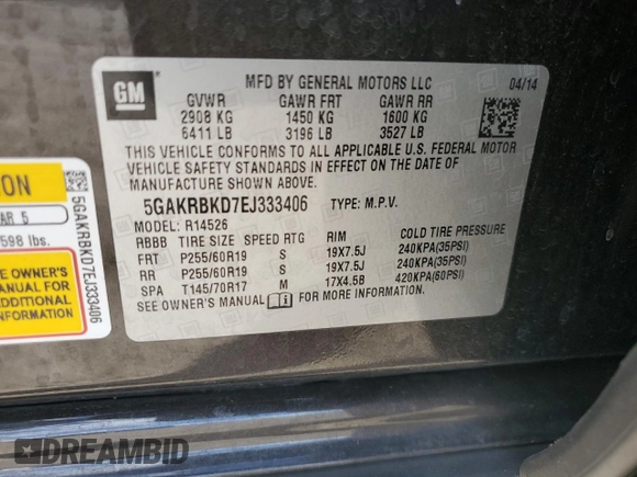2014 Buick Enclave Leather with VIN 5GAKRBKD7EJ333406, listed as a Copart auction lot 47036215 with 48,790 mi miles and Salvage Title. Bid and sale history available at carsss.com. Image 15.