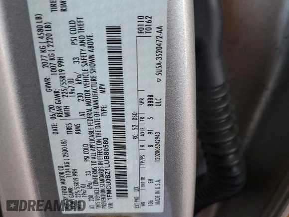 2020 Ford Escape SE Sport Hybrid z VIN 1FMCU0BZ1LUB80580, wystawiony jako Copart lot #62586895 z przebiegiem 119 193 mil mil oraz Szkoda całkowita • Salvage title. Historia ofert i sprzedaży dostępna na DreamBid. Obrazek 14.