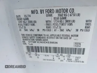 2014 Ford F-150 XL z VIN 1FTMF1CMXEKE59536, wystawiony jako IAAI lot #42515867 z przebiegiem 134 845 mil mil oraz . Historia ofert i sprzedaży dostępna na DreamBid. Obrazek 9.