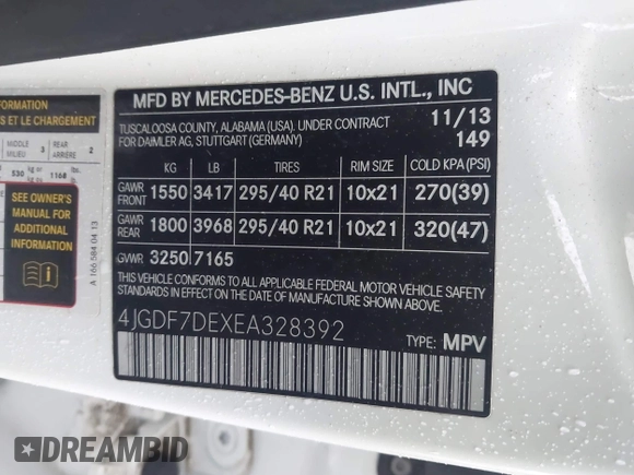 2014 Mercedes-Benz GL-Class GL 550 with VIN 4JGDF7DEXEA328392, listed as a IAAI auction lot 41187269 with 1 mi miles. Bid and sale history available at carsss.com. Image 9.
