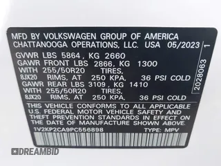 2023 Volkswagen Atlas SE with VIN 1V2KP2CA9PC556898, listed as a IAAI auction lot 40714688 with 53,598 mi miles and . Bid and sale history available at DreamBid. Image 9.