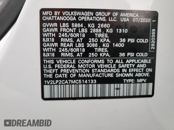 2021 Volkswagen Atlas SE z VIN 1V2LP2CA7MC514133, wystawiony jako Copart lot #46758195 z przebiegiem 48 184 mil mil oraz Szkoda całkowita • Salvage title. Historia ofert i sprzedaży dostępna na DreamBid. Obrazek 15.