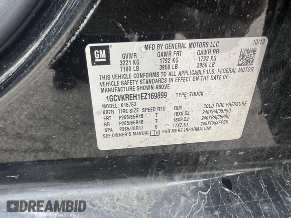 2014 Chevrolet Silverado 1500 LT with VIN 1GCVKREH1EZ169899, listed as a IAAI auction lot 42143501 with 124,789 mi miles and . Bid and sale history available at DreamBid. Image 8.